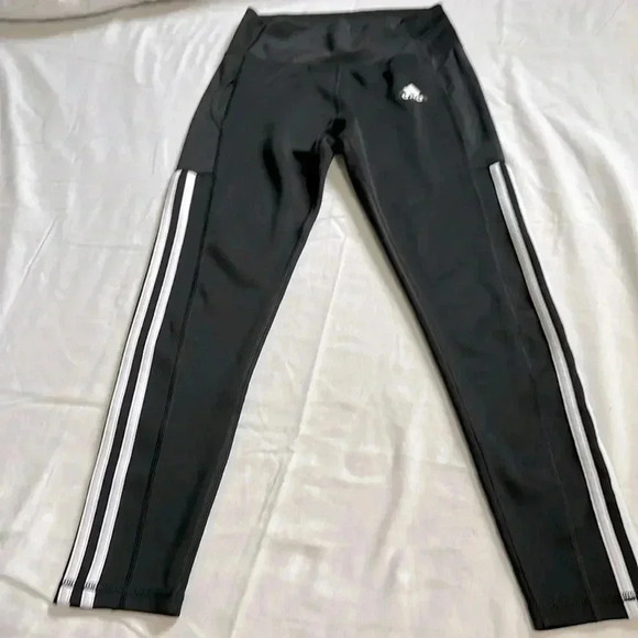 Adidas Aeroready black leggings with white stripes size small - Picture 1 of 6
